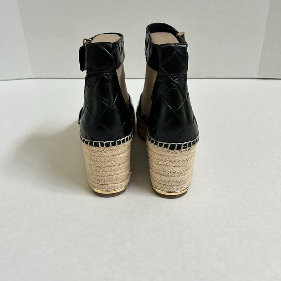 Size 11 Women's Black Leather Franco Sarto Clemens Wedge Espadrille Sandals - Picture 3 of 9